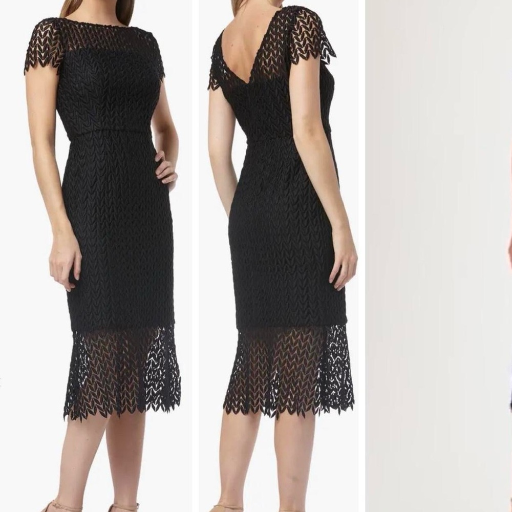 Kay Unger Tatum floral lace midi dress in black